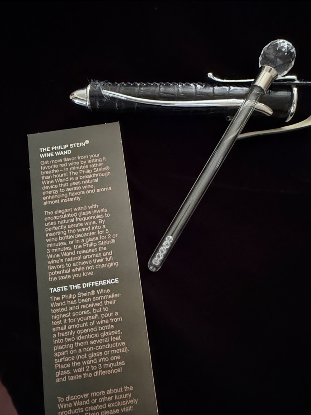 Philip Stein Wine Wand in Black with Clear Crystal Accent